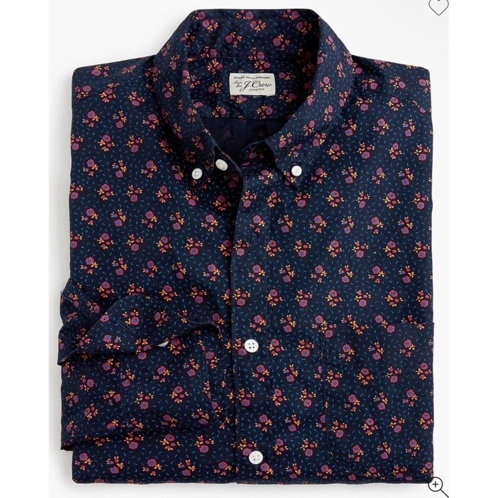 J Crew Men's L Secret Wash Shirt Navy Floral Slim Untucked Organic Buttondown